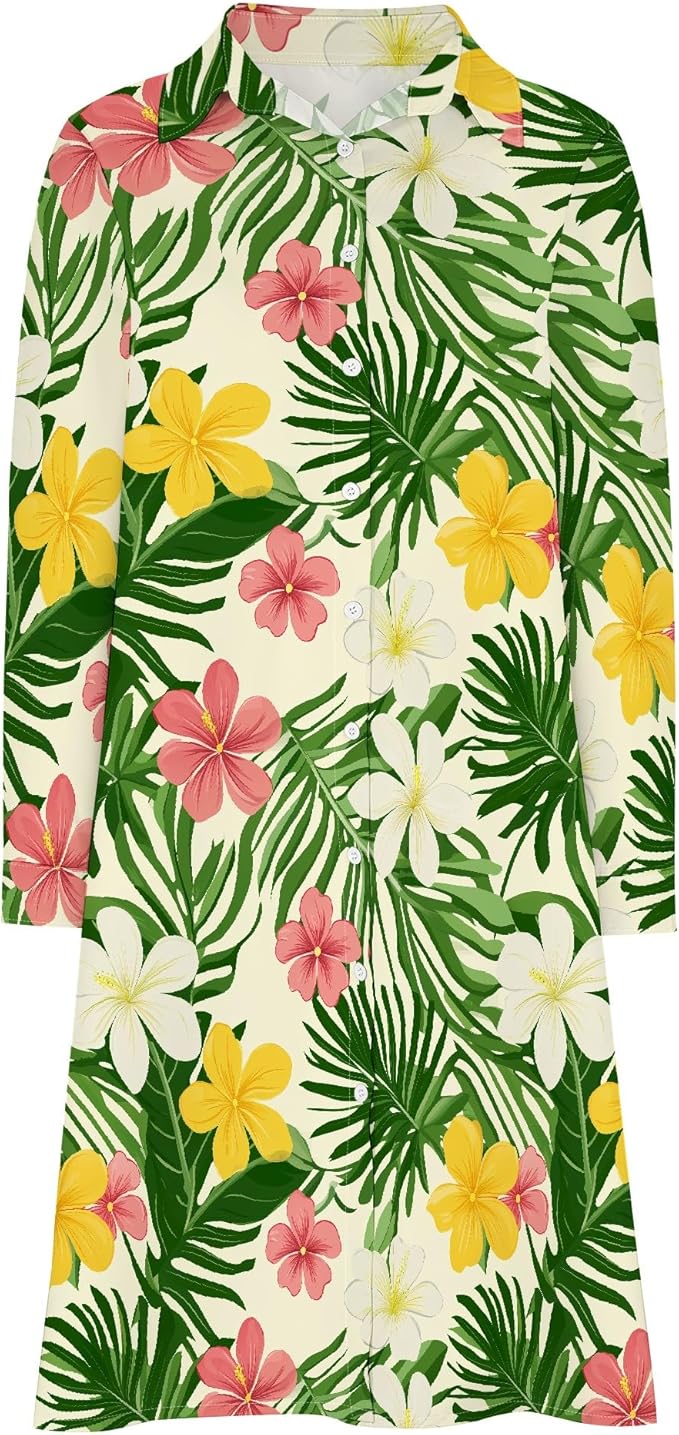 Shirt Dresses for Women 2025 Summer Long Sleeve Casual Plus Size Floral Printed Beach Vacation Dress with Pockets