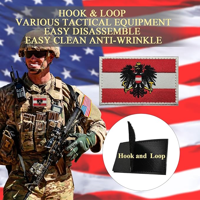 EmWoot 2PCS Austria Flag Patch Austrian Emblem Embroidered Morale Patch Military Tactical Patches Hook and Loop Applique Fastener