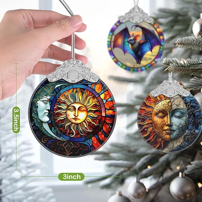 Christmas Ornament, 2025 Ornaments for Christmas Tree, Stained Glass Hanging Ornament, Holiday Ornaments, Unique Gift Idea - Gorgeous Sun and Moon