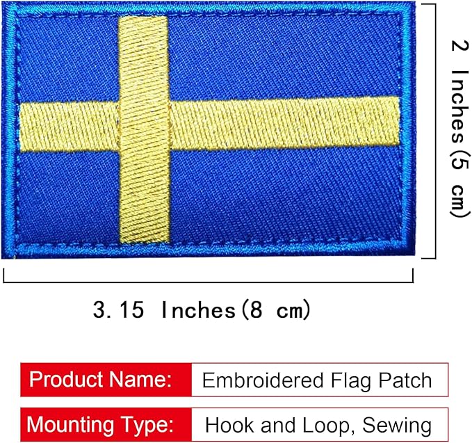 EmWoot 2PCS Sweden Flag Patch Embroidered Morale Patch Military Tactical Patches Hook and Loop
