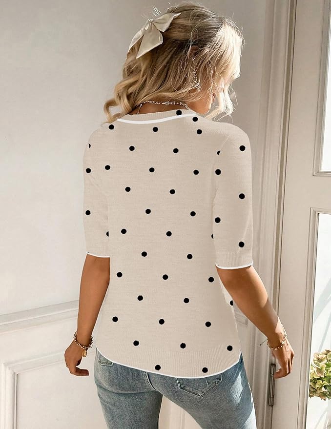 Zeagoo Women Short Sleeve Sweater Summer Crew Neck Dressy Casual Soft Knit Pullover Tops Trendy