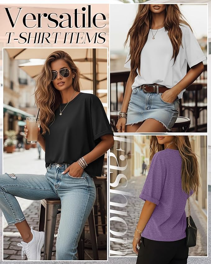 Riyiper 3 Pack Women's Oversized T-Shirt Half Sleeve Summer Tees Casual Loose Fit Crew Neck Basic Tops