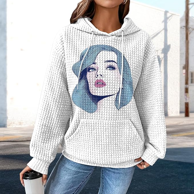 domirica Pullover Sweatshirts For Women Drawstring Long Sleeve Waffle Sweatshirt With Pocket Vintage Street Wear Qutfits