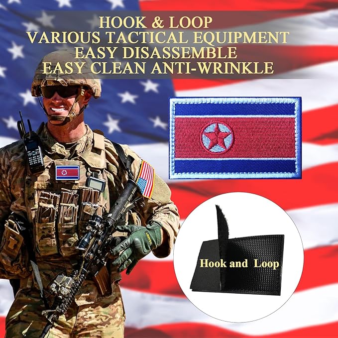 EmWoot 2PCS North Korea Flag Patch Embroidered Morale Patch Military Tactical Patches Hook and Loop