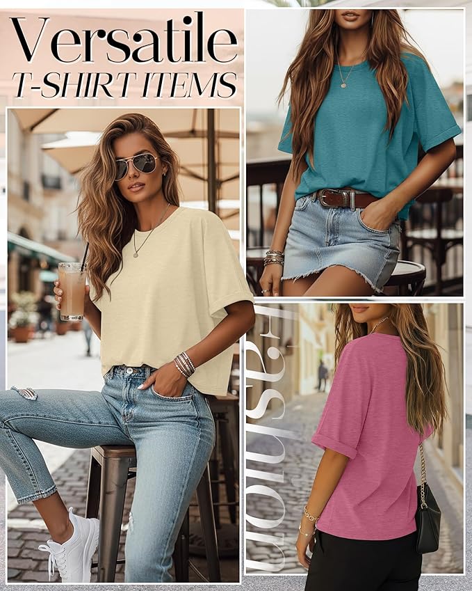 Riyiper 3 Pack Women's Oversized T-Shirt Half Sleeve Summer Tees Casual Loose Fit Crew Neck Basic Tops