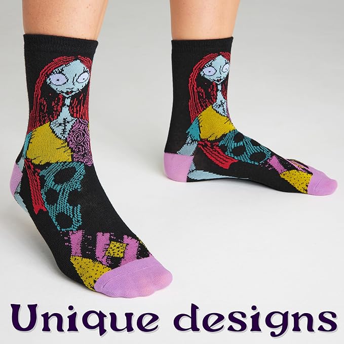 Disney Socks for Women and Teens, Pack of 5 or 6, US Size 4‑9, Soft and Breathable Novelty Socks Cozy Gifts for Women