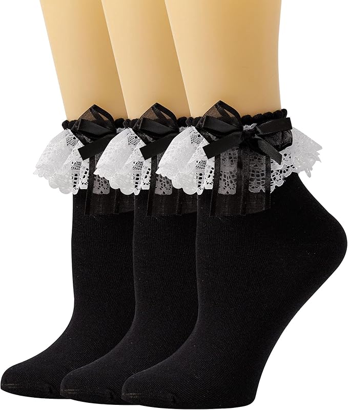 SEMOHOLLI Women Ankle Socks, Lace Ruffle Frilly Comfortable Princess Socks