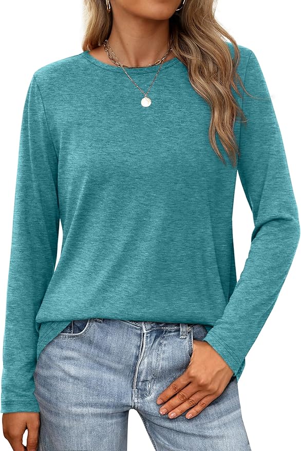XIEERDUO Long Sleeve Shirts for Women Casual Crew Neck Basic Fall Tops Loose Fit Comfy