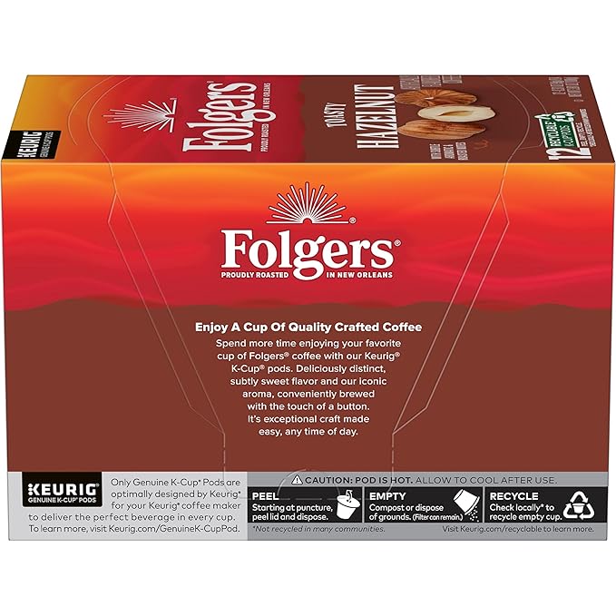 Folgers Toasty Hazelnut Flavored Coffee, 72 Keurig K-Cup Pods