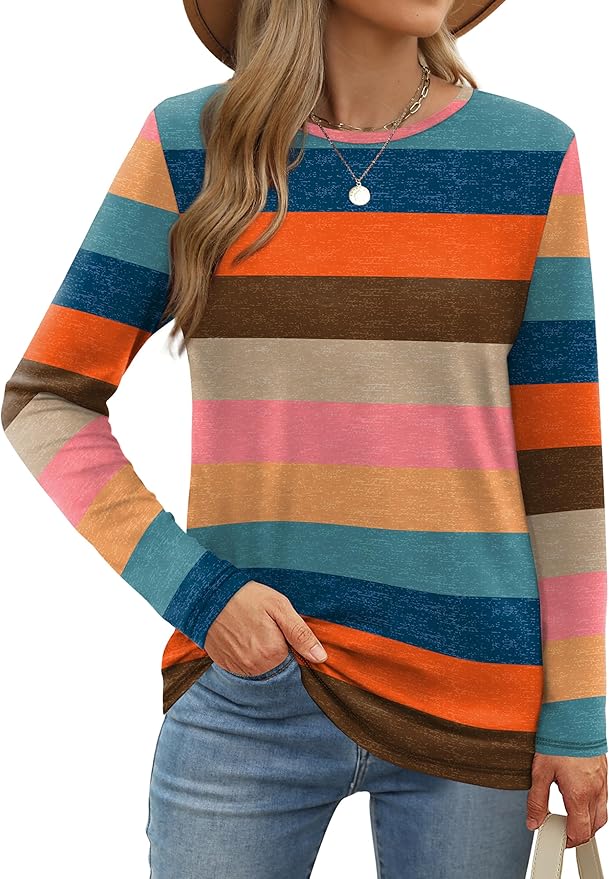 XIEERDUO Long Sleeve Shirts for Women Casual Crew Neck Basic Fall Tops Loose Fit Comfy