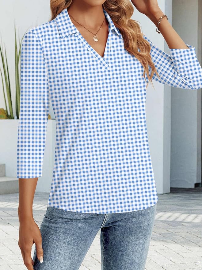 3/4 Length Sleeve Womens Tops Dressy Casual V Neck Polo Shirts Business Work Blouses 2025 Trendy Tunic Top