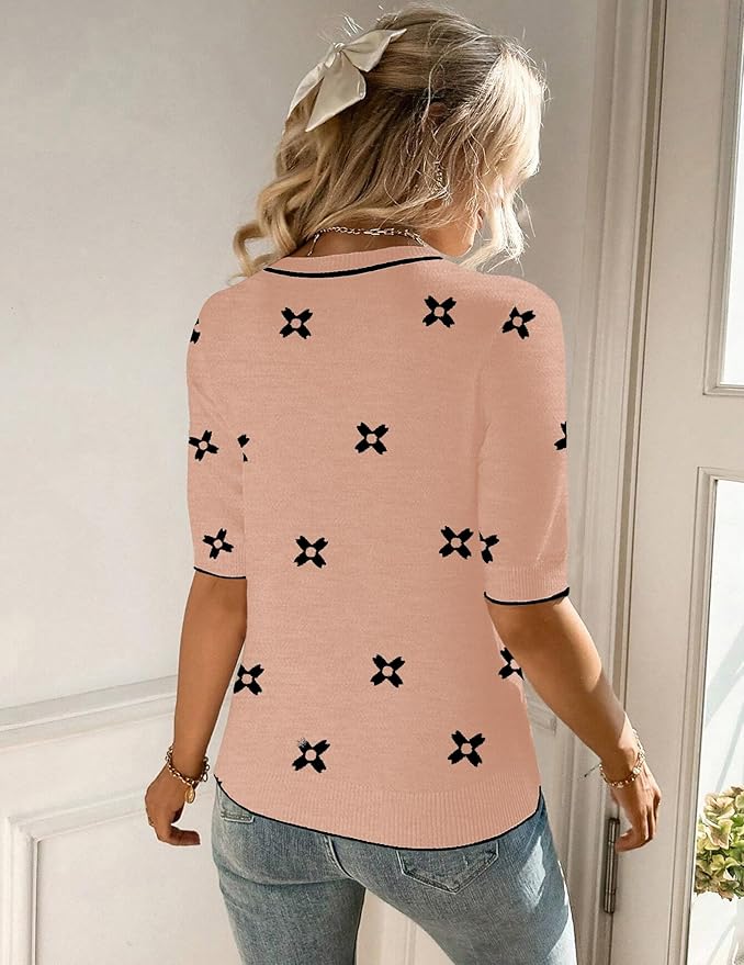 Zeagoo Women Short Sleeve Sweater Summer Crew Neck Dressy Casual Soft Knit Pullover Tops Trendy