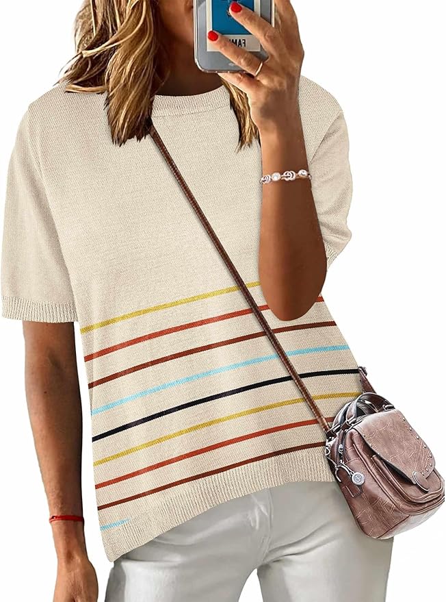 Zeagoo Womens Summer Short Sleeve Tops Crew Neck Lightweight Pullover Sweaters Loose Dressy Casual Blouse Basic Clothes