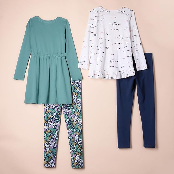 Amazon Essentials Girls and Toddlers' Long-Sleeve Outfit Set, Pack of 4