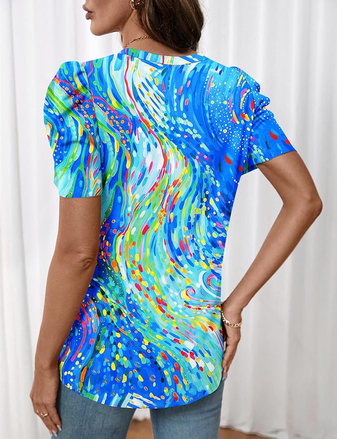 Lomon Spring Summer Tops for Women 2026 V Neck Puff Short Sleeve Tops Fashion Trendy Work Blouses Dressy Casual S-XXL