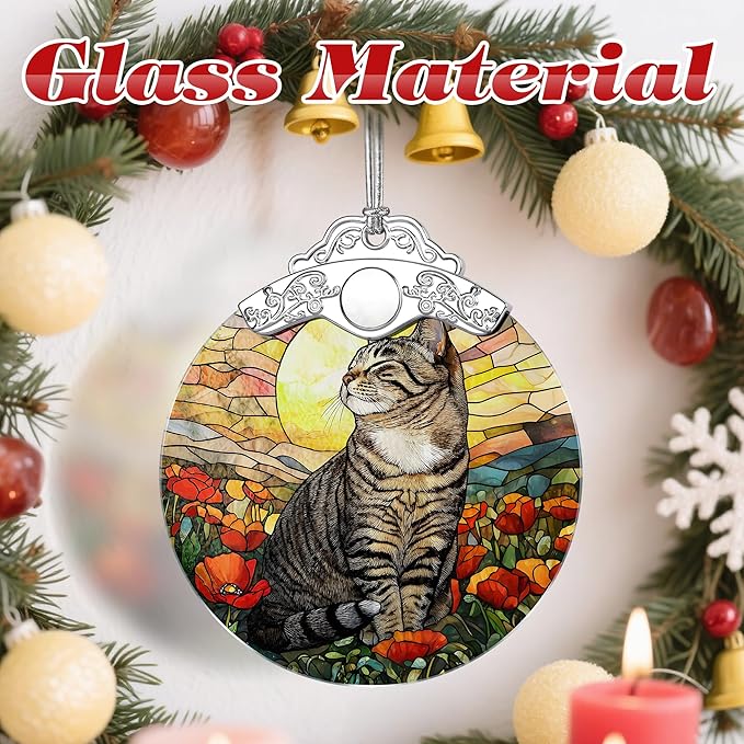 Stained Glass Ornament, Christmas Ornaments, Christmas Decorations for Tree, Holiday Ornament, Gifts for Cat Lovers, Holiday Party Gifts, Gift Ideas & Xmas Gift - Cat