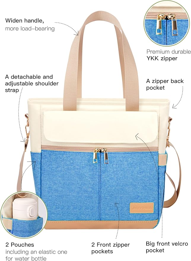 JOYHILL Lunch Bag for Women, Lunch Tote Leakproof Insulated Lunch Box with Shoulder Strap, Adult Reusable Lunch Cooler Tote Bags for Work Picnic Camping Beach (I-LIGHT BLUE)