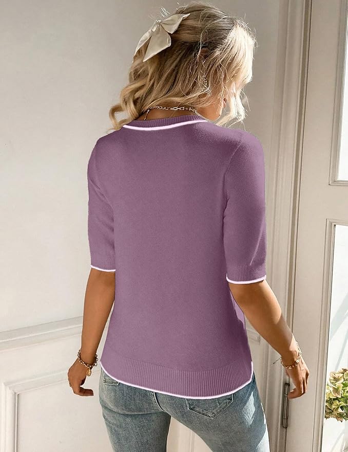 Zeagoo Women Short Sleeve Sweater Summer Crew Neck Dressy Casual Soft Knit Pullover Tops Trendy