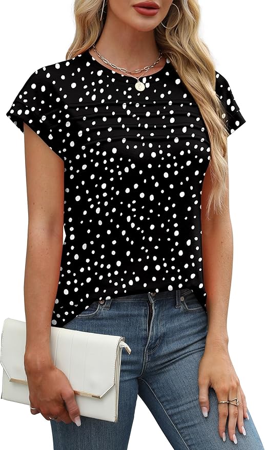 WEESO Womens Summer Tops Trendy 2026 Cap Sleeve T Shirts Crew Neck Pleated Front Beach Vacation Clothes Fashion