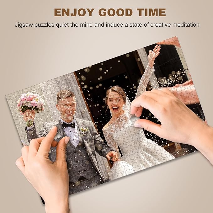 Custom Puzzle from Photos, Personalized Photo Puzzle 1000/1500Pieces with Picture and Text, Personalized Gifts for Couple Family Wedding Kids Pet (1000 PCS-Horizontal)