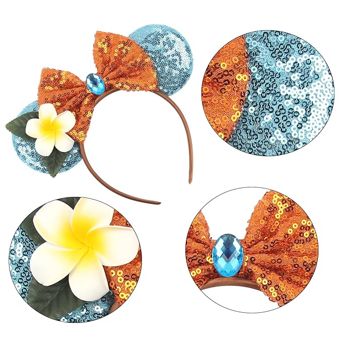 zhezesmila Mouse Ears Headbands for Women Hawaiian Ocean Princess Flower Headband Hair Accessories for Birthday Party Theme Park