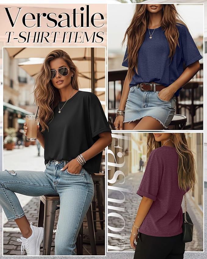 Riyiper 3 Pack Women's Oversized T-Shirt Half Sleeve Summer Tees Casual Loose Fit Crew Neck Basic Tops