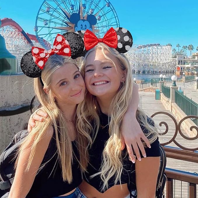 YUNISS Handmade Sparkly Mouse Ears Headband for Adults & Kids | Upgraded Wide Band |Velvet Non-Slip Band, All-Day Comfort