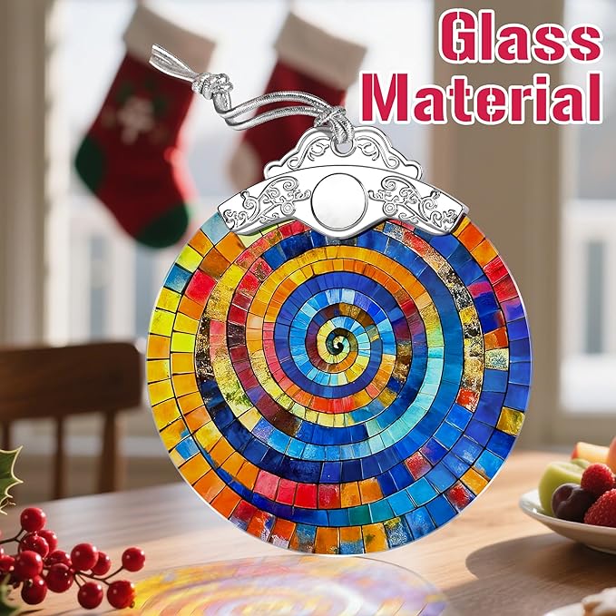 Stained Glass Ornament, Christmas Ornament, Hanging Ornaments for Home Decor & Christmas Tree Ornaments – Exquisite Holiday Decor, Xmas Gifts & Holiday Present - Rainbow Spiral