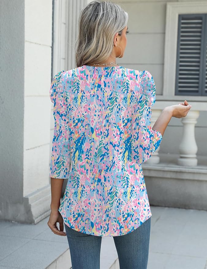 Ivicoer 3/4 Length Sleeve Womens Tops Summer Spring Tops for Women 2025 Puff Lace Sleeve Shirts Blouses