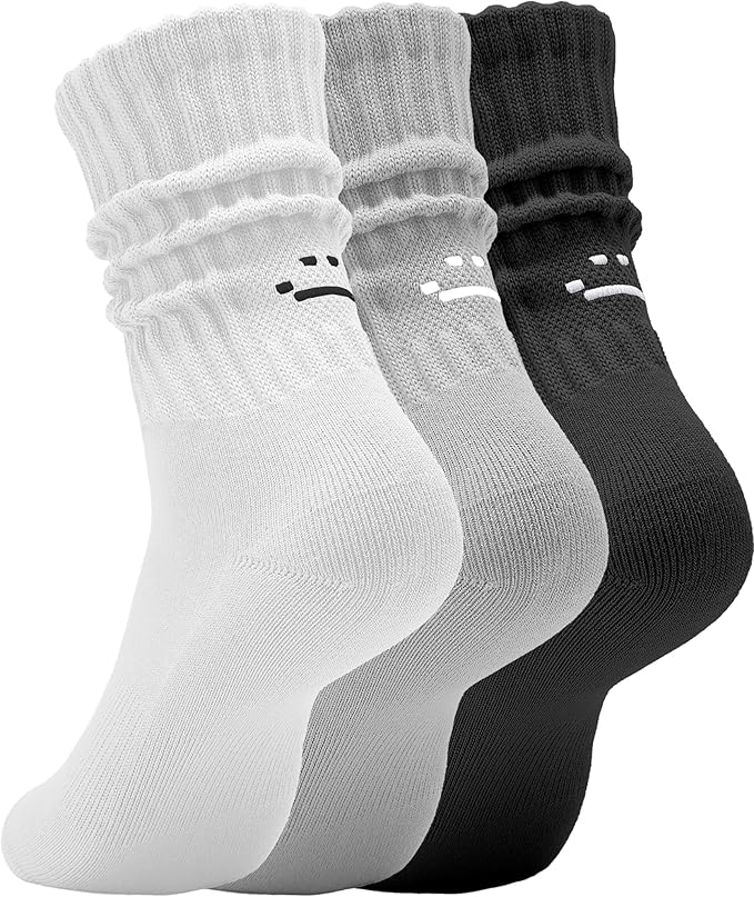AugRing Women's Cute Scrunch Slouch Crew Socks 3Pack Retro Kawaii Chunky Ribbed Cotton Boot Sneaker Cozy Calf Socks Size 5–11