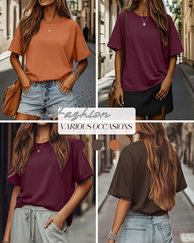 Riyiper 3 Pack Women's Oversized T-Shirt Half Sleeve Summer Tees Casual Loose Fit Crew Neck Basic Tops