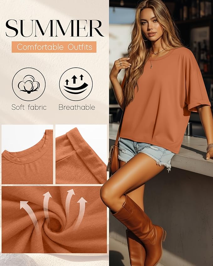 Riyiper 3 Pack Women's Oversized T-Shirt Half Sleeve Summer Tees Casual Loose Fit Crew Neck Basic Tops