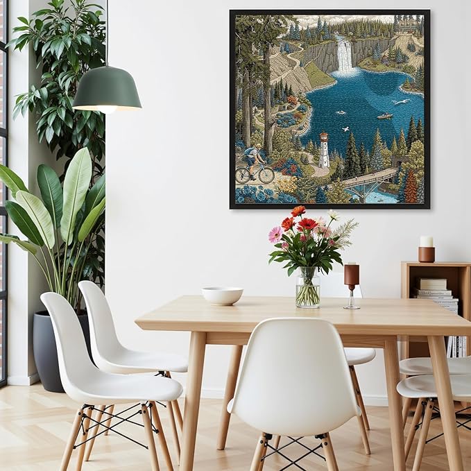 Naturelish 1000-Piece Jigsaw Puzzle for Adults, Oregon Landmarks Scene with Waterfall, Lighthouse, Forest Trail, Challenging & Vibrant Artwork, 22.5 x 22.5 in