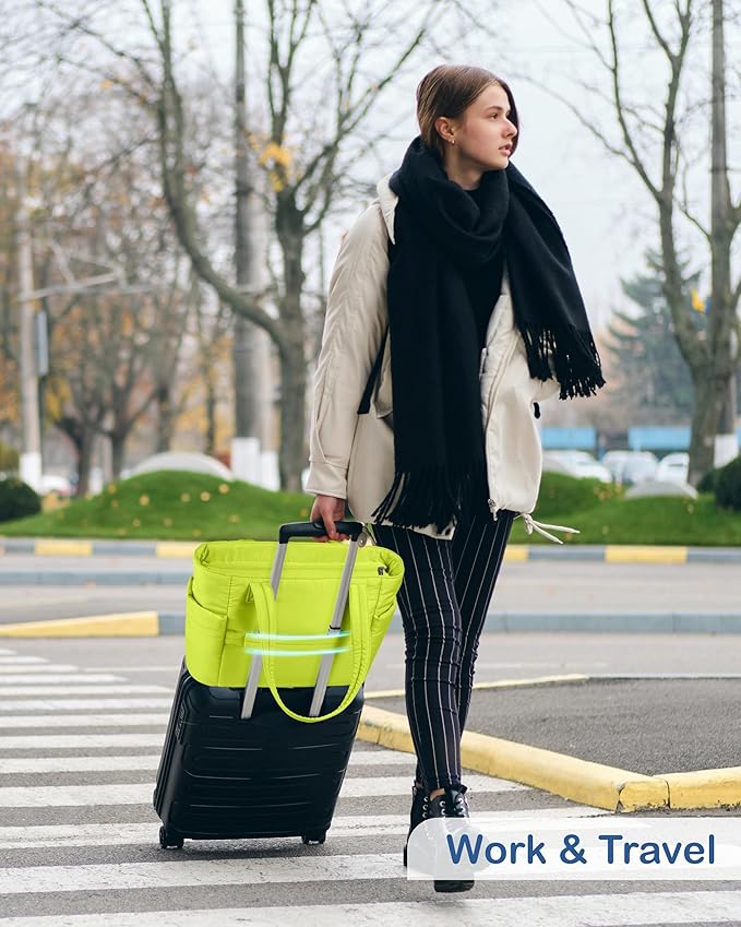 TOPDesign Puffy Tote Bag for Women with Cup Holder & Laptop Compartment & Cosmetic Bag & Trolley Sleeve for Work, Travel