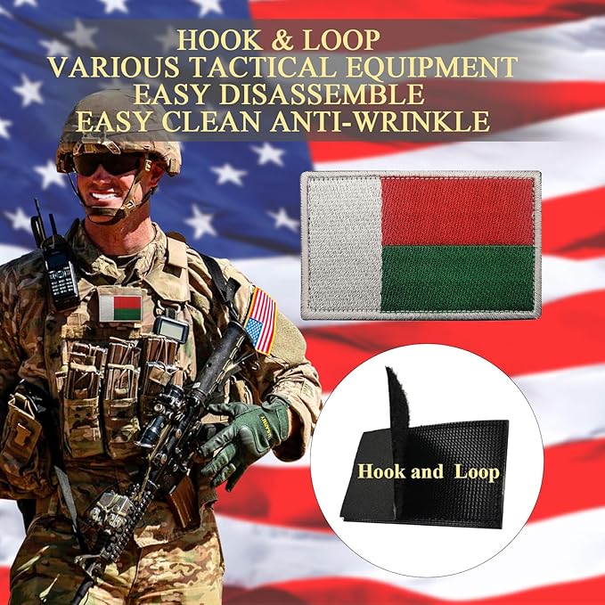 EmWoot 2PCS Madagascar Flag Patch Embroidered Morale Patch Military Tactical Patches Hook and Loop