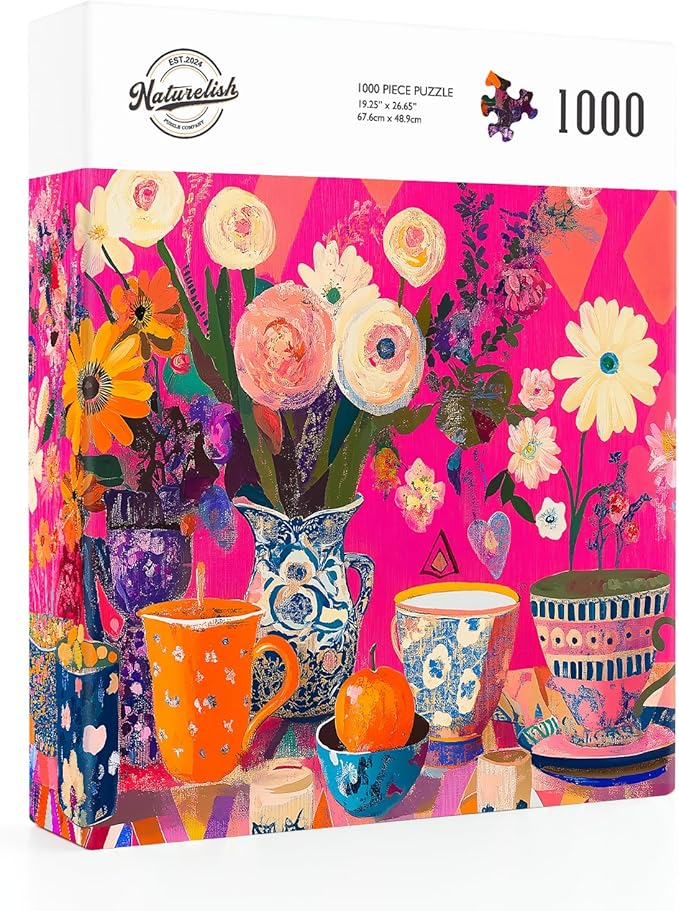 Naturelish Puzzles for Adults 1000 Pieces - Flowers Art: Difficult Challenging Unique Jigsaw Puzzle for Adults, Gift for Women, 6-Color-Zone on Back Puzzles