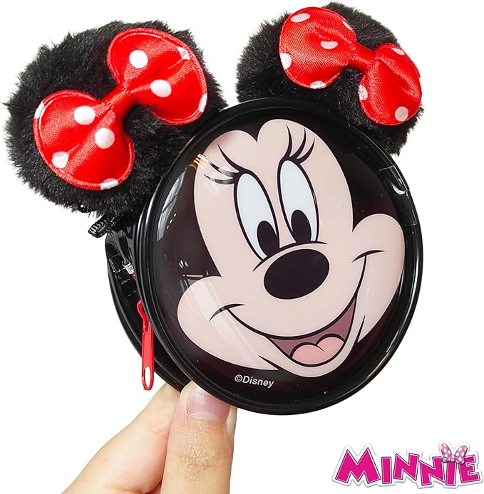 LUV HER Disney Minnie Coin Purse Keychain with Plush Ears – Includes 2 Hair Clips – Girls’ Accessory Set, Great Gift, Party Favor, Ages 3+