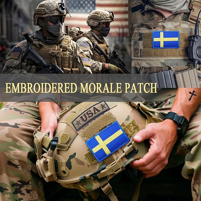EmWoot 2PCS Sweden Flag Patch Embroidered Morale Patch Military Tactical Patches Hook and Loop