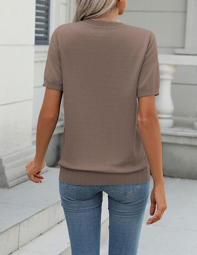 Zeagoo Womens Summer Short Sleeve Tops Crew Neck Lightweight Pullover Sweaters Loose Dressy Casual Blouse Basic Clothes