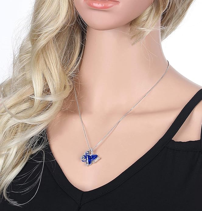 GEMMANCE Gift Butterfly Birthstone Crystal Necklace, Silver Tone with 18”+2” Chain, Necklace for Mother’s Day Anniversary Birthday Gifts for Women and Daughter, Valentine's Day