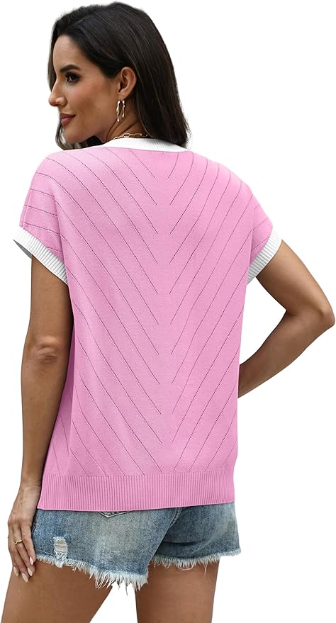 WIHOLL Short Sleeve Sweater for Women Summer Tops 2026 Business Casual Outfits Beach Vacation Clothes