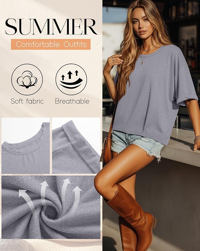 Riyiper 3 Pack Women's Oversized T-Shirt Half Sleeve Summer Tees Casual Loose Fit Crew Neck Basic Tops