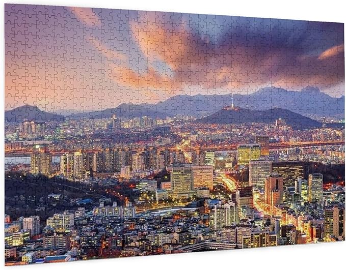 1000 Pieces Jigsaw Puzzle 29.5×19.7 inch, Seoul Korea City, Wooden, Home Decor, Challenge Game, Fun Family Toy, Best Gift