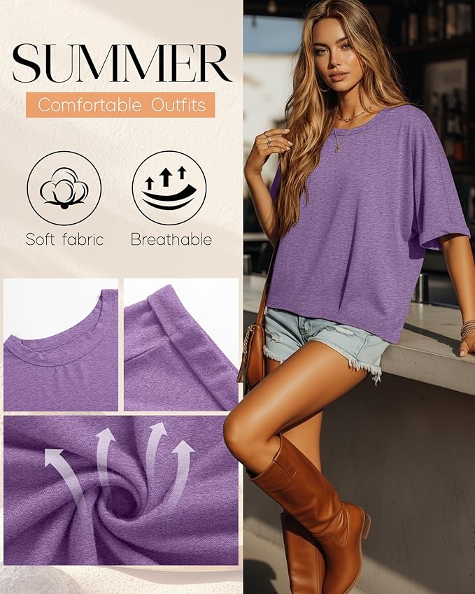 Riyiper 3 Pack Women's Oversized T-Shirt Half Sleeve Summer Tees Casual Loose Fit Crew Neck Basic Tops