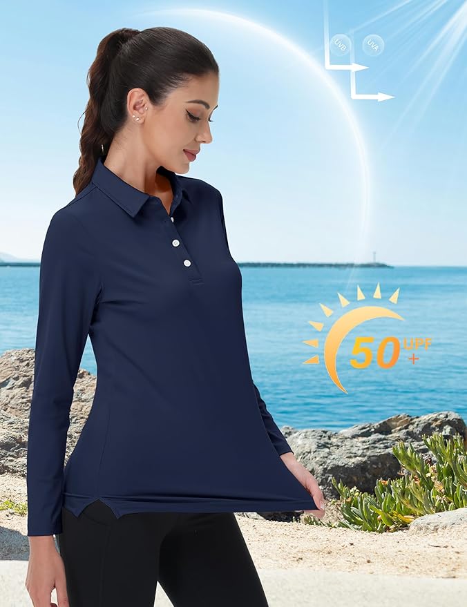 MAGCOMSEN Women's Polo Shirts Long Sleeve Golf Shirt Quick Dry UPF 50+ Sun Protection Lightweight Tennis Shirts