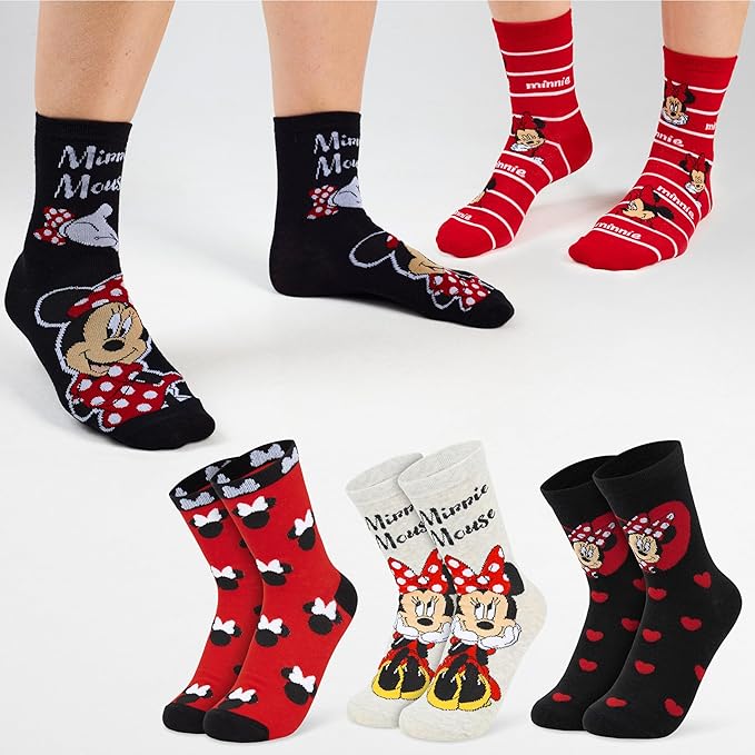 Disney Socks for Women, Teens, 5 Pack Soft Breathable Crew Character Socks for Lounging, Daily Wear, Funny Gifts for Women