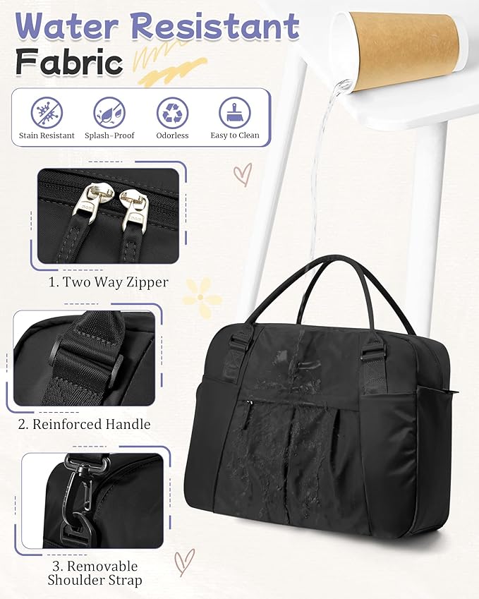 Large Duffle Bag for Travel with Shoe Compartment, Puffer Weekender Bags for Women Travel Tote Carry on Duffel Bag for Airplanes, Personal Item Bag Gym Bag Women, Black