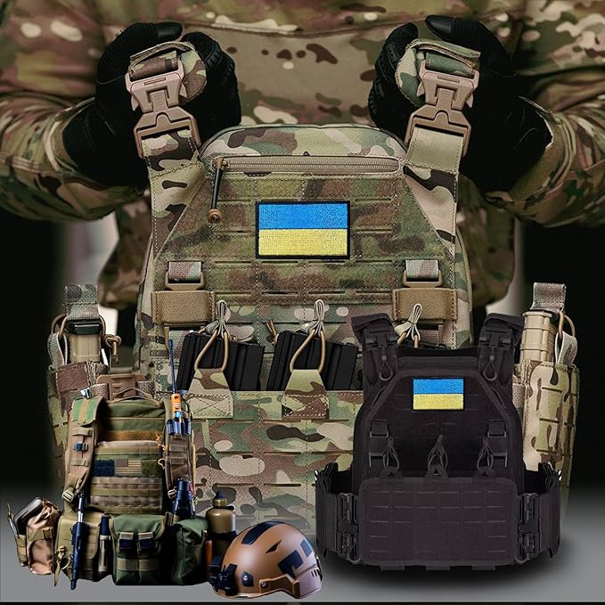 EmWoot 2PCS Ukraine Flag Patch Embroidered Morale Patch Military Tactical Patches Hook and Loop(Black Border)
