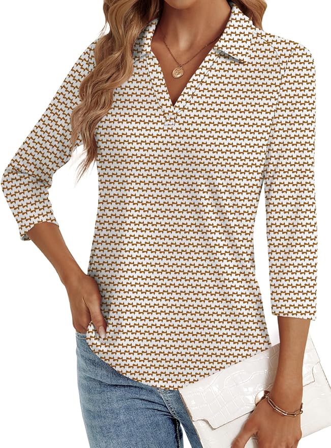 3/4 Length Sleeve Womens Tops Dressy Casual V Neck Polo Shirts Business Work Blouses 2025 Trendy Tunic Top