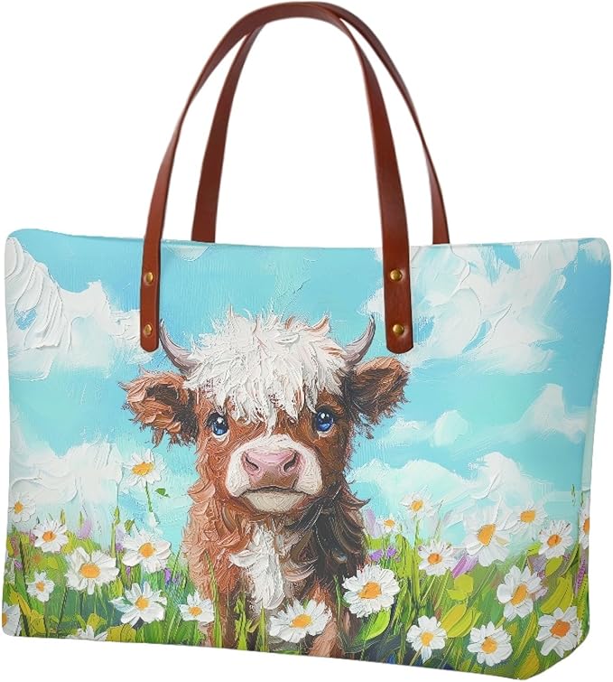 Womens Zip Up Tote Handbag Daisy Print Large Capacity Tote Purse Handbag Big Tote Bag Purse For Work Laptop